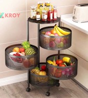 4 Layer (Round) Full Metal Fruit/Vegetable Rack with Wheels রান্নাঘর গুছিয়ে রাখুন