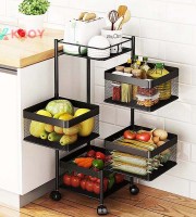 4 Layer (Square) Full Metal Fruit/Vegetable Rack with Wheels রান্নাঘর গুছিয়ে রাখুন