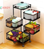 5 Layer (Square) Full Metal Fruit/Vegetable Rack with Wheels রান্নাঘর গুছিয়ে রাখুন