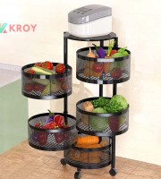 5 Layer (Round) Full Metal Fruit/Vegetable Rack with Wheels রান্নাঘর গুছিয়ে রাখুন